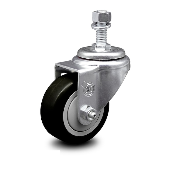 3 Inch Black Polyurethane Wheel Swivel 1/2 Inch Threaded Stem Caster SCC